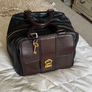 Dolce & Gabanna Elegant Brown and Black Leather Satchel